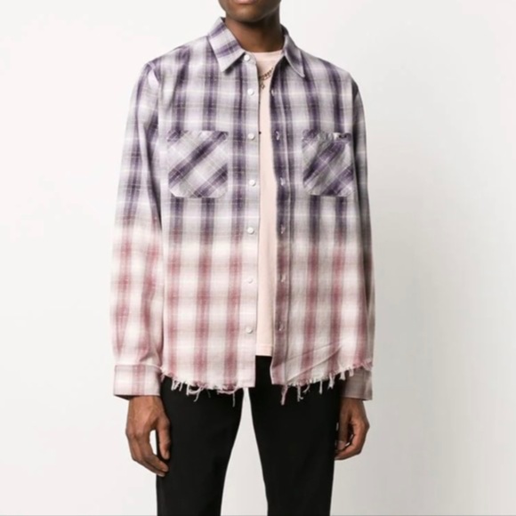 RARE New w/tags AMIRI Ombre Lurex Oversized Plaid Cotton Shirt, size XXL